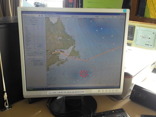 En rouge l'ouragan et en orange notre trajectoire