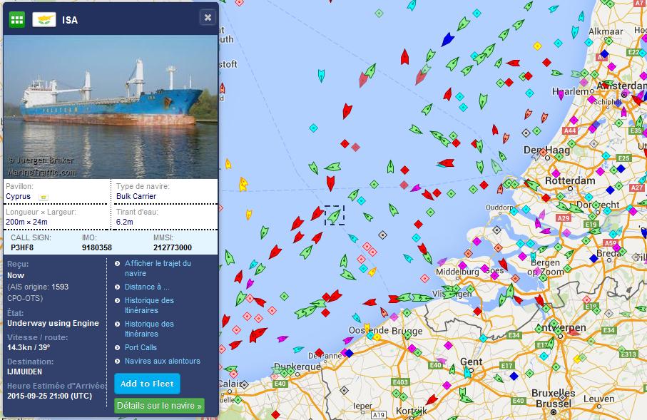 La position du M/V ISA le vendredi 25 septembre 2015 à 17:22